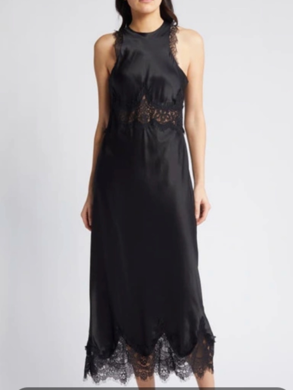 AllSaints Alula Silk Blend Lace Trim Maxi Dress - Picture 2 of 3